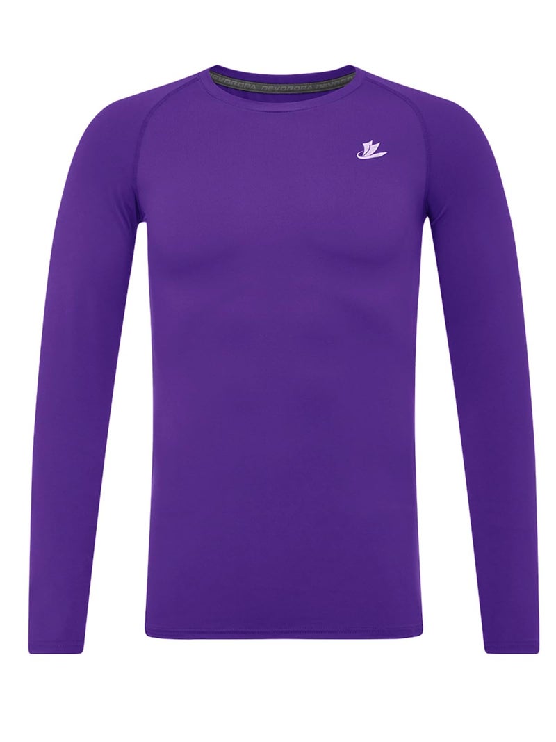 DEVOROPA Youth Boys Compression Shirt Long Sleeve Football Baseball Undershirt Quick Dry Sports Baselayer Purple S - Image 1